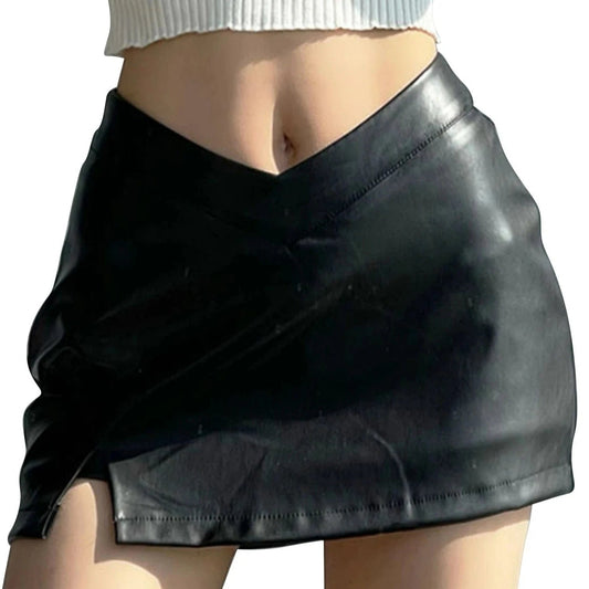 Kinky Cloth Black / S Faux Leather Mini Skirt with Slit