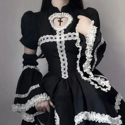 Kinky Cloth Black / Size S(40-45Kg) Flare Sleeve Mini Dress