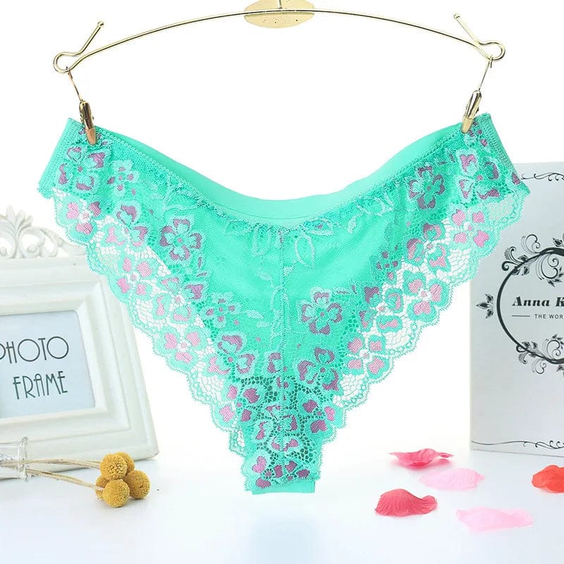 Kinky Cloth Green / One Size / 1pc Floral Embroidery Lace Panties
