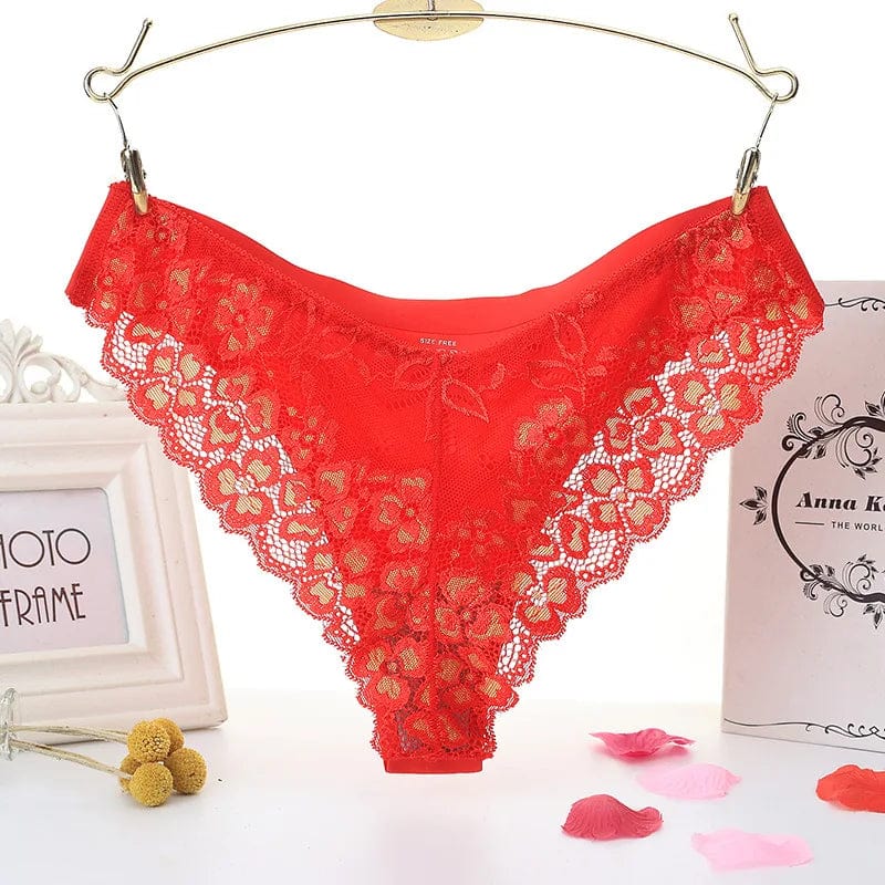 Kinky Cloth Red / One Size / 1pc Floral Embroidery Lace Panties