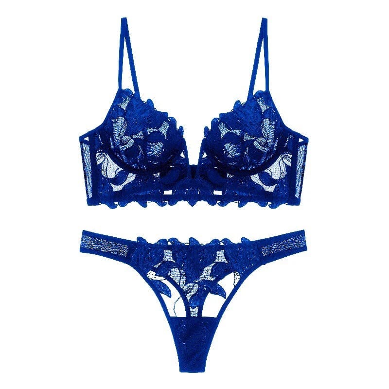 Kinky Cloth Blue / L (36or80ABC) French Lace Embroidery Brassiere  Set