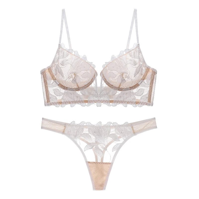Kinky Cloth White / L (36or80ABC) French Lace Embroidery Brassiere  Set