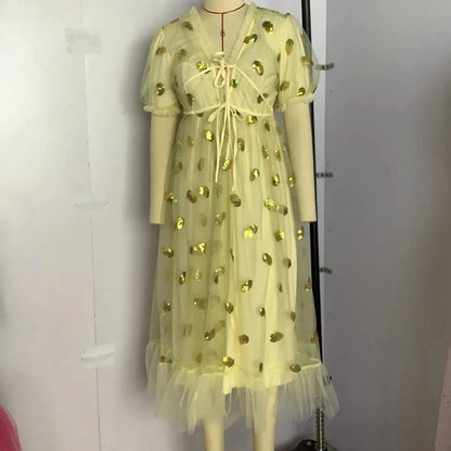 Kinky Cloth Lemon with Gift / S Fruit Sequins Print Dress