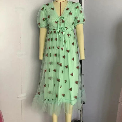 Kinky Cloth Fruits Sequins Print Dress