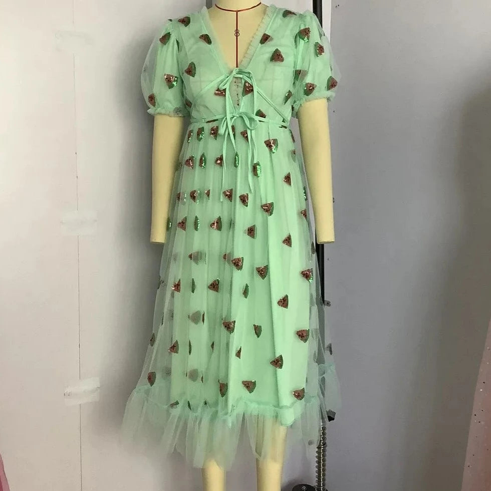 Kinky Cloth Watermelon with Gift / S Fruits Sequins Print Dress