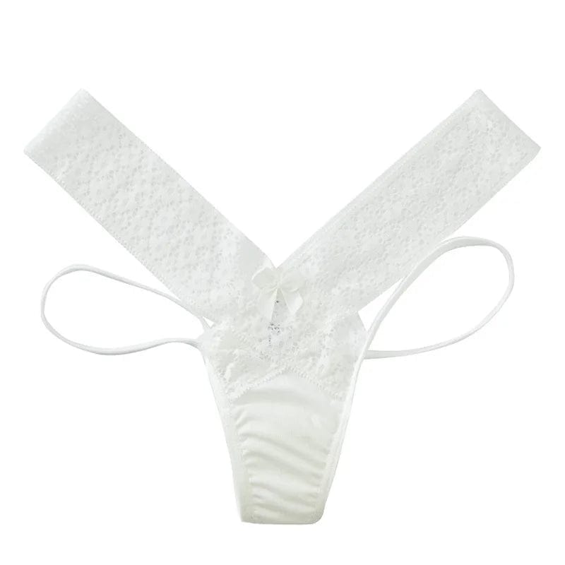 Kinky Cloth White / M / 1pc G String Lace Cross Strap Panties