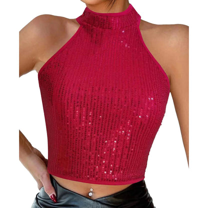 Kinky Cloth Hot Pink / S Glittery Sequins Halter Crop Top
