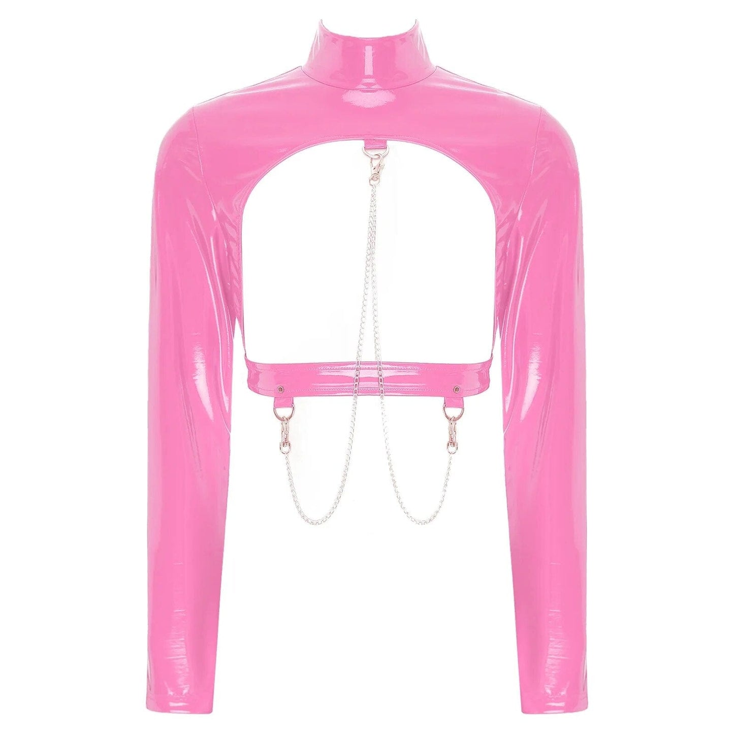 Kinky Cloth Pink / S Glossy Back Zipper Crop Top