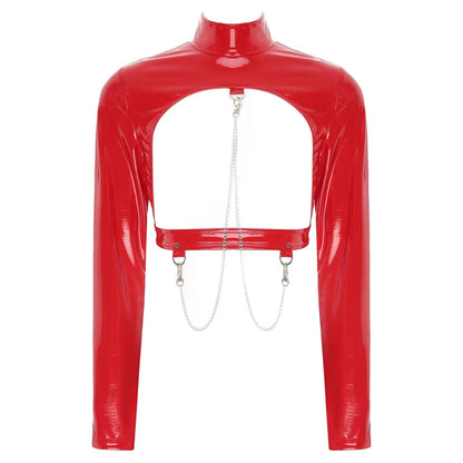 Kinky Cloth Red / S Glossy Back Zipper Crop Top