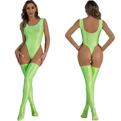 Kinky Cloth Fluorescent Green B / M Glossy Backless Bodysuit