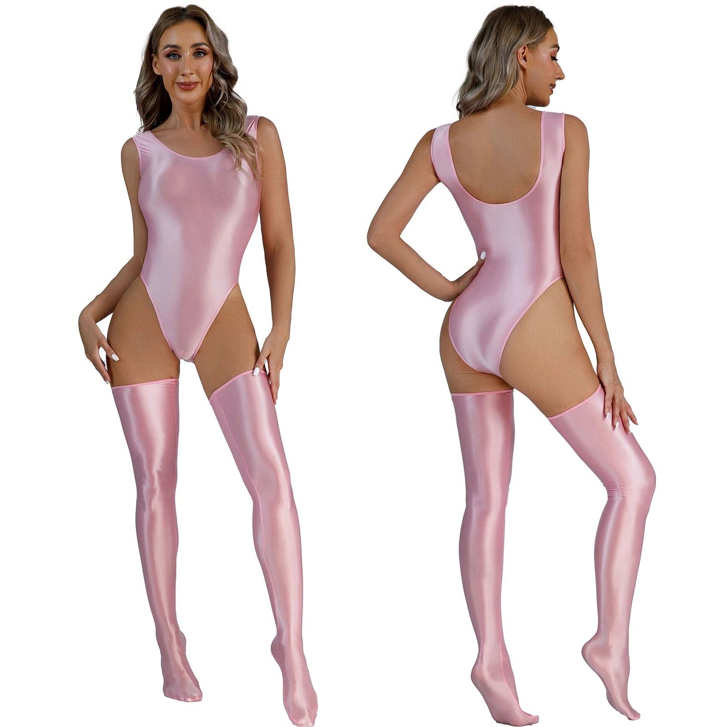 Kinky Cloth Pink A / M Glossy Backless Bodysuit