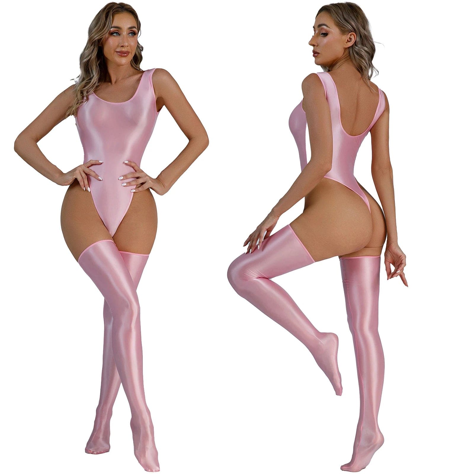 Kinky Cloth Pink B / M Glossy Backless Bodysuit