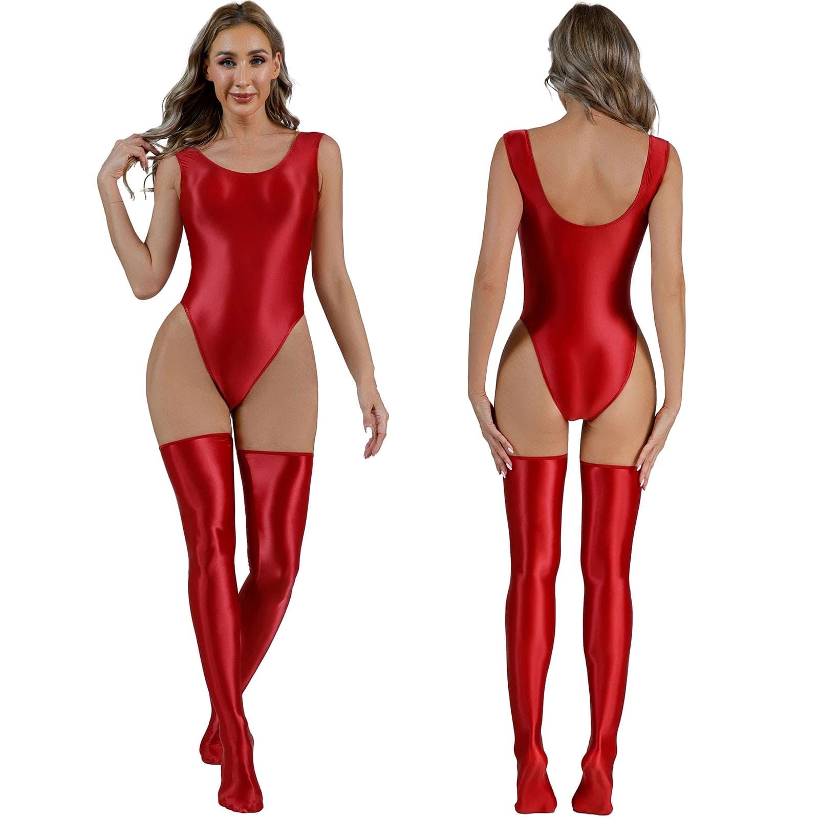 Kinky Cloth Red A / M Glossy Backless Bodysuit