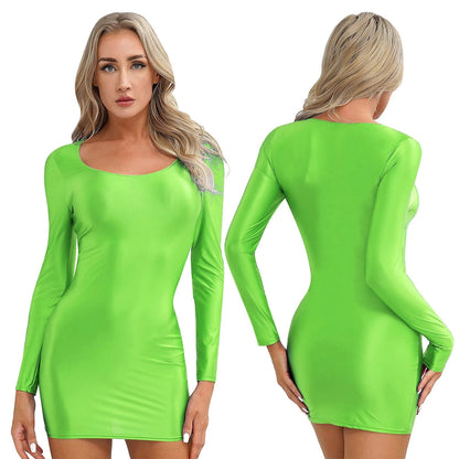 Kinky Cloth Fluorescent Green / M Glossy Bodycon Mini Dress