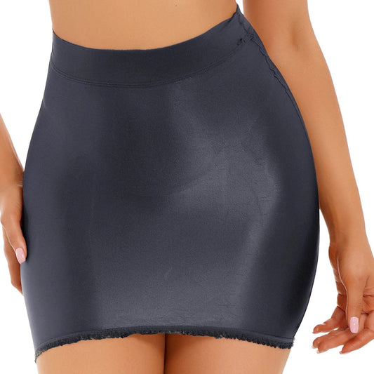 Kinky Cloth Dark Blue / One Size Glossy Bodycon Mini Skirt Solid