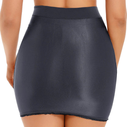 Kinky Cloth Glossy Bodycon Mini Skirt Solid