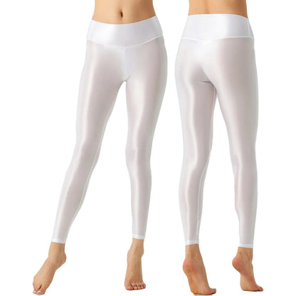 Kinky Cloth White A / M Glossy Elastic Leggings Pants