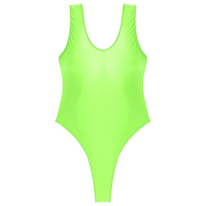 Kinky Cloth Fluorescent Green / One Size Glossy High Cut Bodysuit