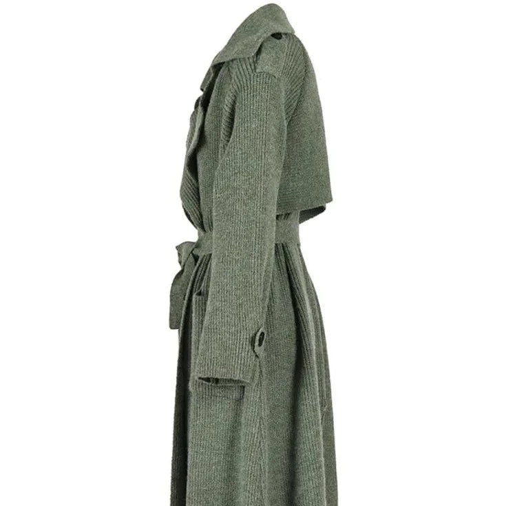 Kinky Cloth green / One Size Green Belted Long Cardigan Sweater