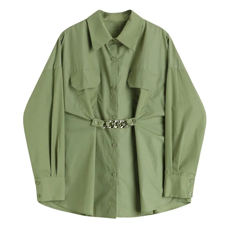 Kinky Cloth army Green / S Green Chain Spliced Blouse