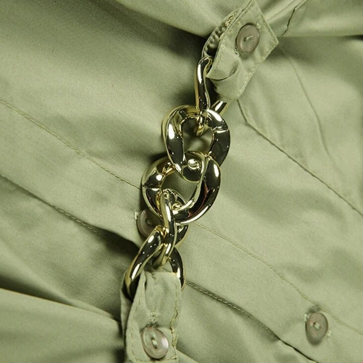 Kinky Cloth Green Chain Spliced Blouse