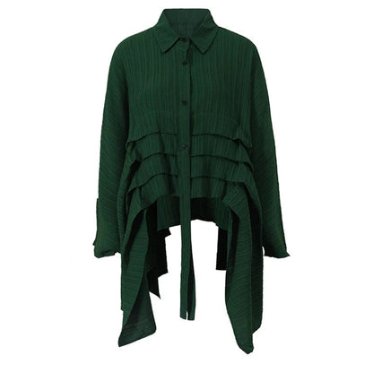 Kinky Cloth Green / One Size Green Irregular Pleated Loose Blouse