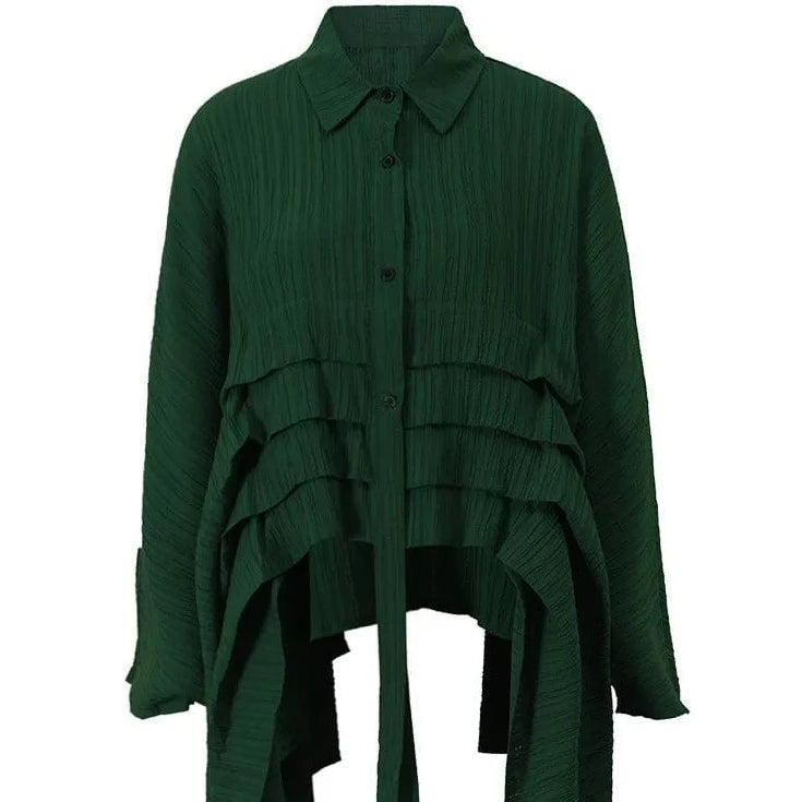 Kinky Cloth Green / One Size Green Irregular Pleated Loose Blouse