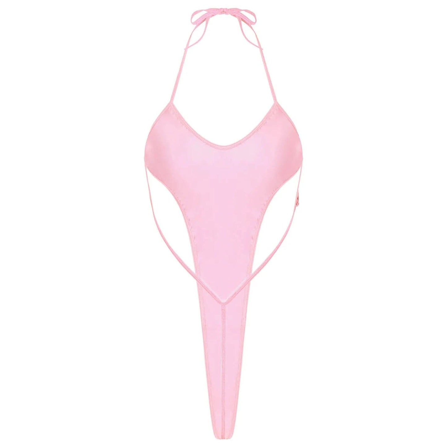 Kinky Cloth Pink / One Size Halter Lace-Up Backless Swimsuit