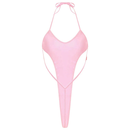 Kinky Cloth Pink / One Size Halter Lace-Up Backless Swimsuit