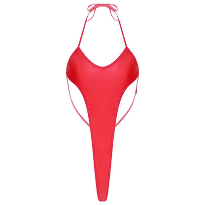 Kinky Cloth Red / One Size Halter Lace-Up Backless Swimsuit