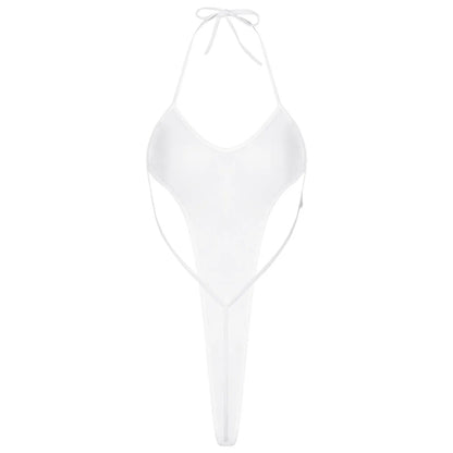 Kinky Cloth White / One Size Halter Lace-Up Backless Swimsuit
