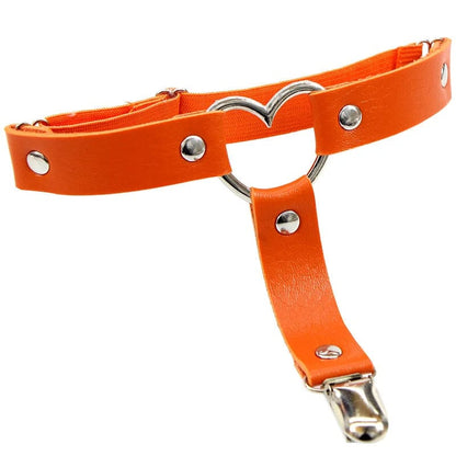 Kinky Cloth Orange / One Size Heart PU Leather Elastic Leg Suspender