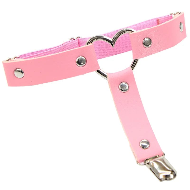 Kinky Cloth Pink / One Size Heart PU Leather Elastic Leg Suspender