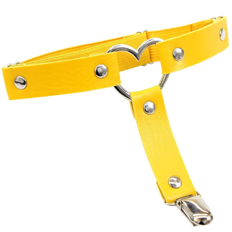 Kinky Cloth Yellow / One Size Heart PU Leather Elastic Leg Suspender