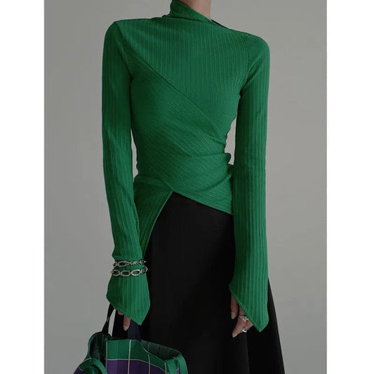 Kinky Cloth Green / S High Elastic Irregular Knit Sweater