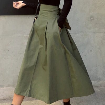 Kinky Cloth ArmyGreen / S High Waist Bow Long Skirt