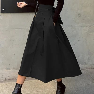 Kinky Cloth Black / S High Waist Bow Long Skirt