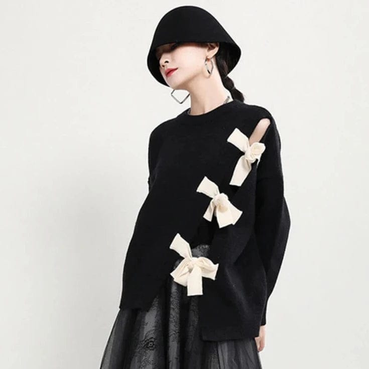 Kinky Cloth Black / One Size Hollow Out Bow Knitting Sweater