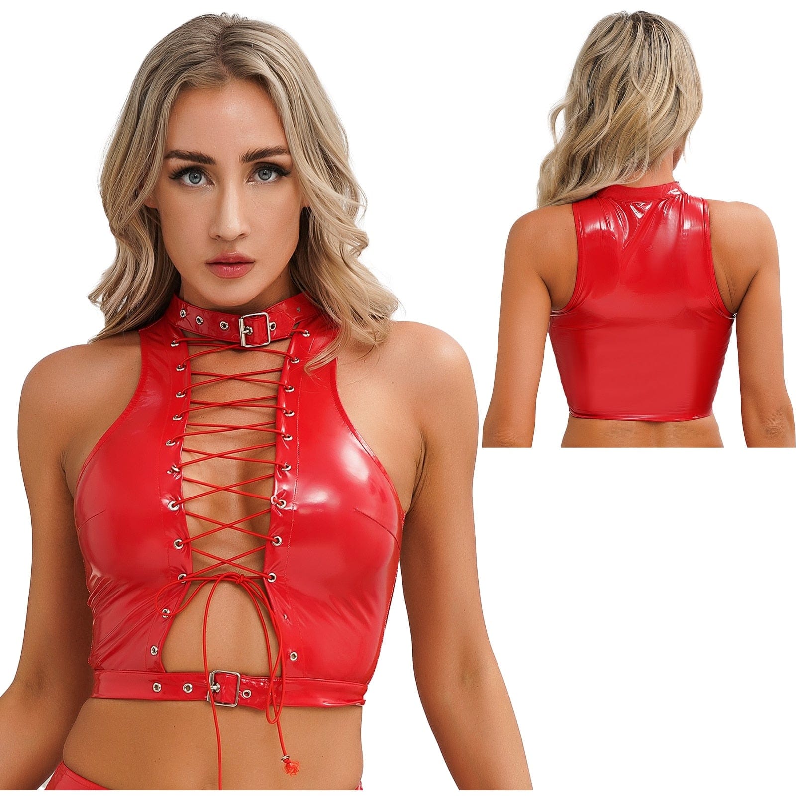 Kinky Cloth Red / S Hollow Out Eyelet Lace-Up Vest