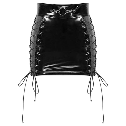 Kinky Cloth Hollow Out Lace-up Mini Skirt
