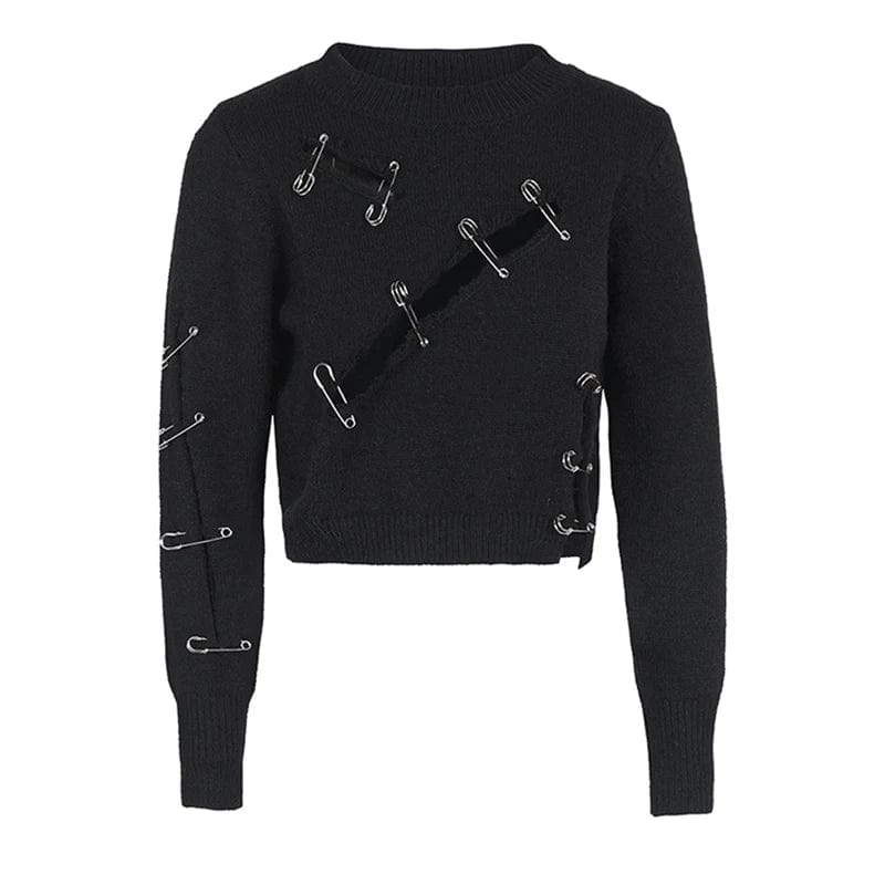 Kinky Cloth black / S Hollow Out Pin Knit Sweater