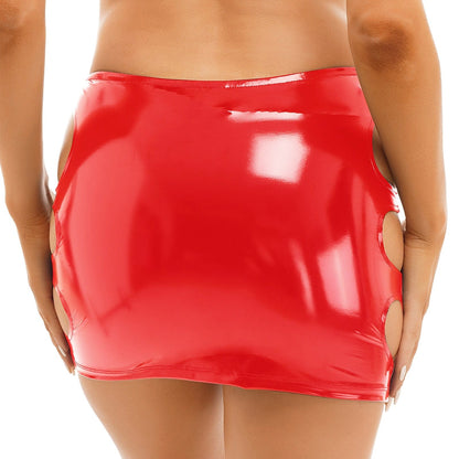 Kinky Cloth Hollow Out Skinny Glossy Miniskirt