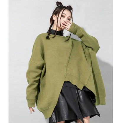 Kinky Cloth Army Green / One Size Irregular Big Size Knitting Sweater