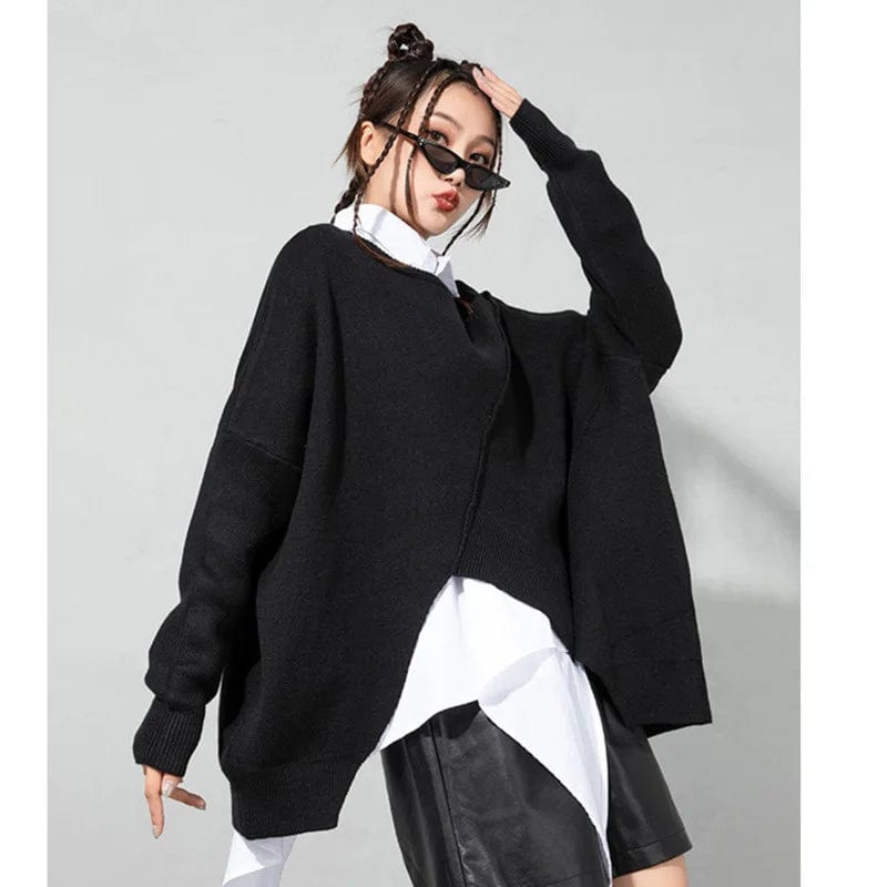 Kinky Cloth Black / One Size Irregular Big Size Knitting Sweater