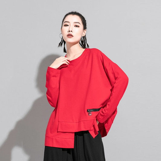 Kinky Cloth Red / One Size Irregular Hem Sweatshirt