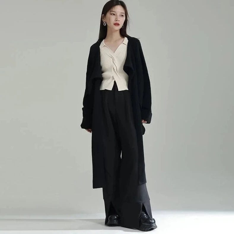 Kinky Cloth Black / One Size Irregular Long Knitting Cardigan