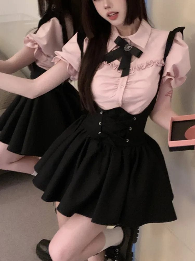 Kinky Cloth Kawaii Blouse＋Suspender Mini Dress