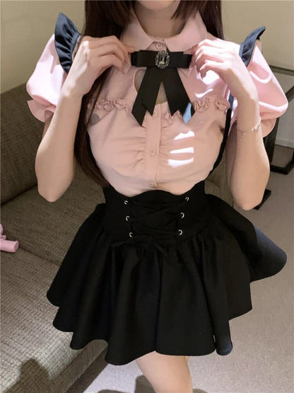 Kinky Cloth Kawaii Blouse＋Suspender Mini Dress