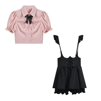 Kinky Cloth Pink sets / S Kawaii Blouse＋Suspender Mini Dress