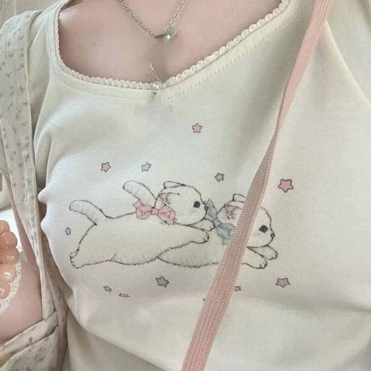 Kinky Cloth Cat pattern / Size S(40-50Kg) Kawaii Print Lace Top